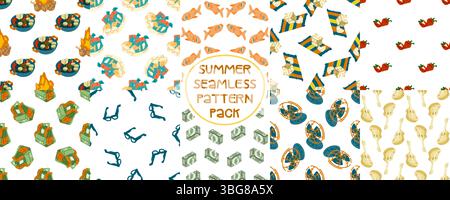 Summer Camping Seamless Pattern Pack Stock Vector