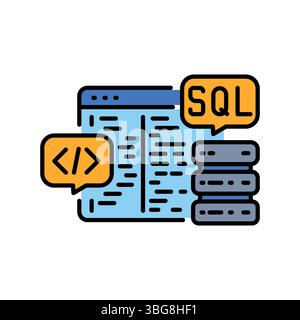 SQL query assistance color line icon for digital and print projects.  Minimal clean icons for apps and websites. Modern simple icons for UI UX and bra Stock Vector