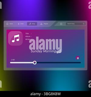 Stylized user interface design of a digital music player with a colorful gradient background Stock Vector