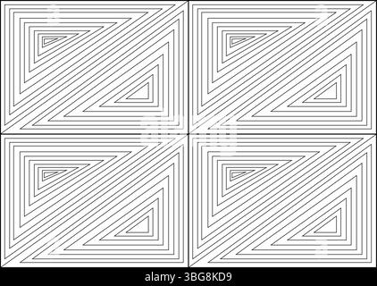 Abstract geometric pattern featuring a grid of four rectangular panels. Each panel contains converging diagonal lines against a white background. Blac Stock Vector