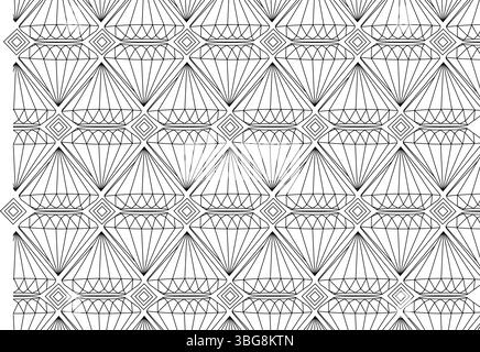 Seamless pattern of black and white geometric shapes resembling faceted diamonds or crystals, connected by small square elements, creating a modern ab Stock Vector