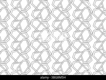 Seamless black and white abstract pattern featuring interlocking geometric shapes and lines, creating a modern and dynamic background or texture. Stock Vector