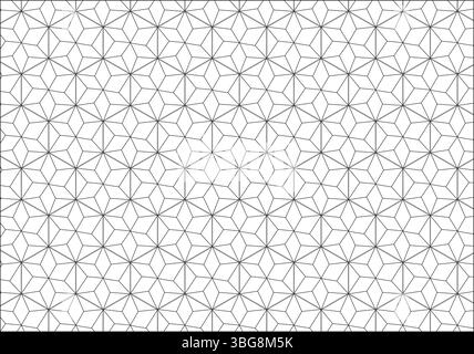 Abstract seamless black and white geometric pattern featuring a complex tessellation of rhombuses and triangles forming star-like shapes. Ideal for ba Stock Vector