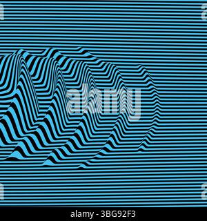 Waveform background. Dynamic visual effect. Surface distortion. Pattern with optical illusion. Vector striped illustration. Sound waves. Stock Vector