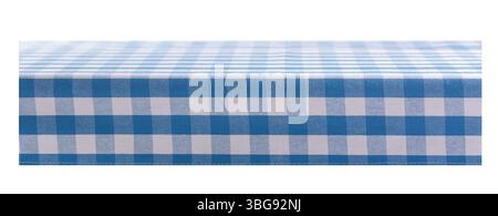 empty table with blue checkered tablecloth isolated on white background Stock Photo