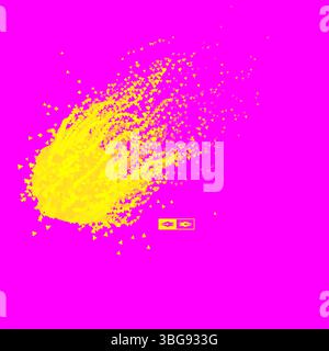 Flying meteor. Cosmic object. Array with dynamic emitted particles. Futuristic design. Abstract background. 3D Vector illustration. Stock Vector