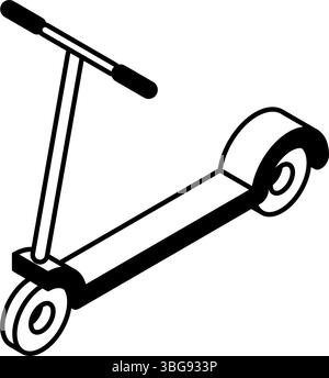 Ride icon, simple and cute isometric black and white line drawing icon of a kickboard, Vector Illustration Stock Vector