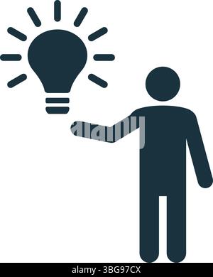 Stylized businessman holding a bright light bulb, symbolizing innovation, creativity, and new ideas in business Stock Vector