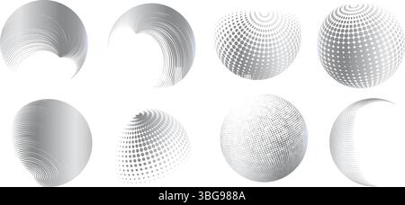 Contemporary set of halftone rounded 3d figures. Stock Vector