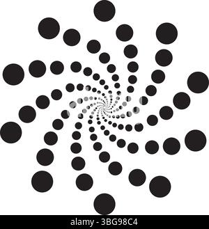 Optical illusion with black squares in a spiral pattern on a white background. The design creates a hypnotic effect Stock Vector