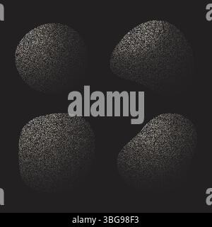 Organic liquid form with halftone noise texture and gradient overlay on dark backdrop, minimalist monochrome art. Stock Vector