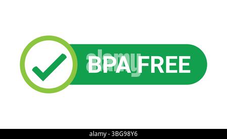 green bpa free badge with check mark on white background indicating product safety labe Stock Vector