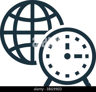 Simple icon of a world clock representing global time zones, international communication, and synchronized schedules Stock Vector