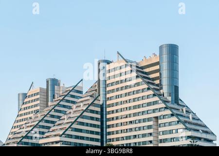 Futuristic Apartment Blocks With Striking Architecture In Valencia Spain. Modern Residential Buildings, Urban Development, Contemporary Design, Unique Stock Photo