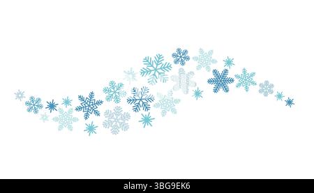 Wavy line of snowflakes in flat cartoon style for Christmas. A cheerful winter motif ideal for banners, greeting cards, decorations, and creative holi Stock Vector