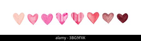 Pink gradient watercolor hearts coquette set. Valentines day decor for cards, fabric, wrapping paper, scrapbooking. Hand painted Stock Photo
