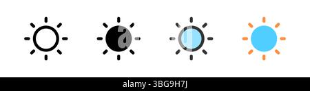 Icon set for brightness. Great for apps, displays, or lighting controls. Stock Vector