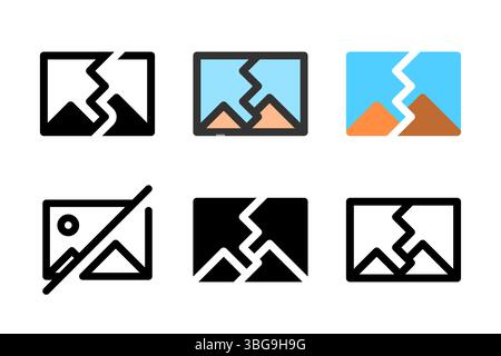 Icon set for broken picture. Suitable for apps, galleries, or error displays. Stock Vector