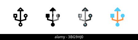 Icon set for USB. Ideal for device connectivity or data transfer UI. Stock Vector