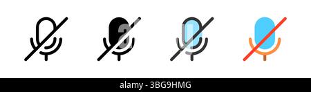 Icon set for microphone disabled. Ideal for audio apps or privacy settings. Stock Vector