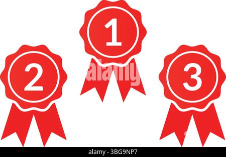 Minimalist award medal with red ribbon vector- reward badges vector illustration Stock Vector