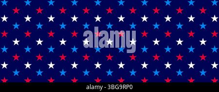 Fourth of July background, USA pattern with blue, red and white stars on blue background, Memorial Day, Labor Day, 4th July or Veterans Day seamless p Stock Vector