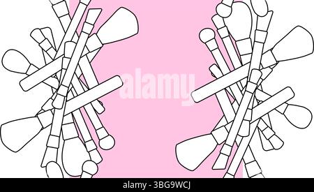 Makeup brushes seamless border vertical frame template. Vector graphic line illustration. Black and white cosmetic makeup art. illustration for packag Stock Vector