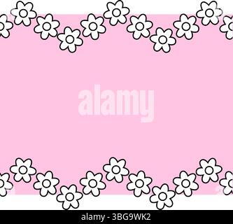 Simple flowers seamless border horizontal frame template. Vector graphic line illustration. Black and white Minimal abstract floral tropical repeat pr Stock Vector