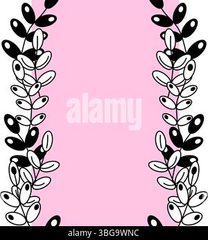 Graphic black leaves branches seamless border vertical frame template. Vector graphic line illustration. Hand painted branches leaves, Eucalyptus leav Stock Vector