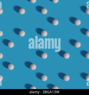 Seamless pattern of white spheres on blue background. 3D illustration. Stock Photo