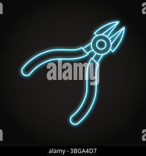 Side cutters neon line icon. Open wire cutting pliers, hand tool. Vector illustration Stock Vector
