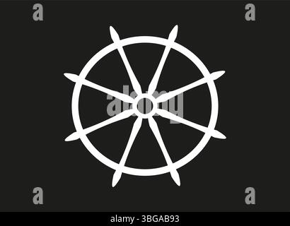 Classic Ship Steering Wheel in Black Silhouette Design with Eight Spokes. Stock Vector