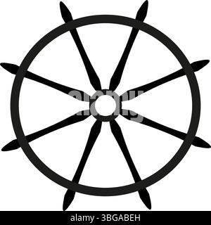 Classic Ship Steering Wheel in Black Silhouette Design with Eight Spokes. Stock Vector