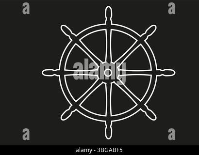 Classic Ship Steering Wheel in Black Silhouette Design with Eight Spokes. Stock Vector