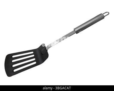 Kitchen black silicone rubber spatula with stainless steel handle insulated on white with clipping path included Stock Photo