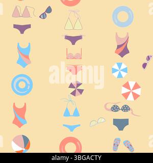 seamless pattern with no background, consisting of colorful flip-flops, balls Stock Vector