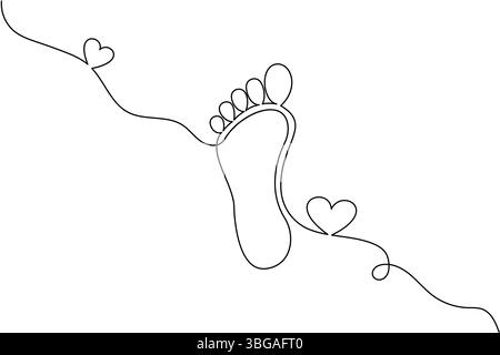 Foot sole continuous one line drawing of isolated outline vector art black white background Stock Vector