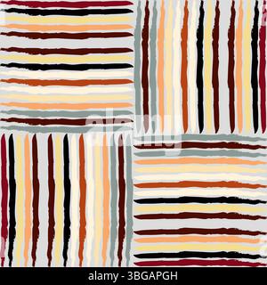 A modern abstract seamless pattern with horizontal and vertical stripes in warm earthy tones. The geometric composition of four sections with perpendi Stock Vector