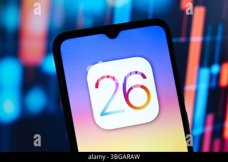 In this photo illustration, the Apple iOS 26 logo is seen displayed on a smartphone screen. Stock Photo