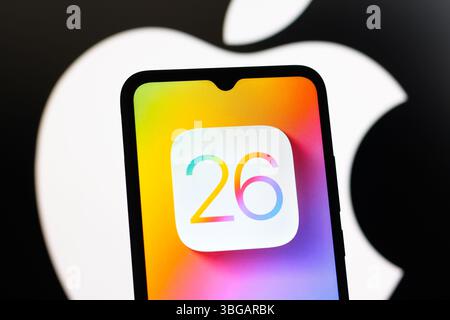 In this photo illustration, the Apple iOS 26 logo is seen displayed on a smartphone screen. Stock Photo