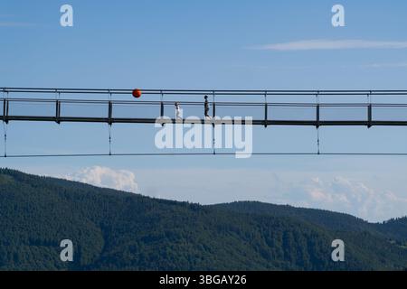 Father and Child on Todtnau Suspension Bridge Stock Photo