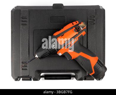 Electric screwdriver in a plastic toolbox. Cordless electric screwdriver in the toolbox Stock Photo