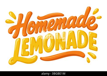Cartoon hand-drawn Homemade Lemonade lettering in orange and yellow colors. Vector illustration on white background Stock Vector