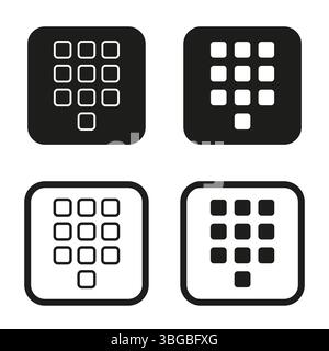 App menu icons. Grid dot symbols. Vector mobile buttons. Square layout shapes. Stock Vector