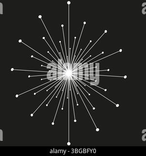 Radiating lines symbol. White burst graphic. Star shape vector. Black background icon. Stock Vector