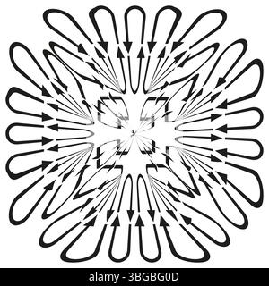 Radial arrow burst. Symmetrical direction shape. Abstract vector icon. Movement flow symbol. Stock Vector