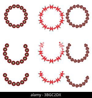 Abstract Circular Vector Elements with Red Floral Patterns for Logos, Borders, Ornaments, and Modern Design Stock Vector