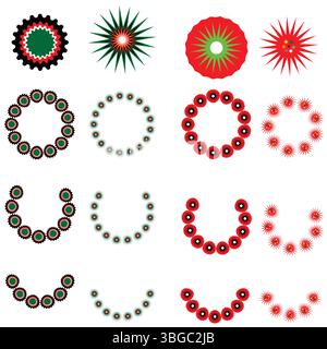 Circular Floral Wreath Elements for Graphic Design, Invitations, Logos, Mandalas, and Pattern Borders Stock Vector