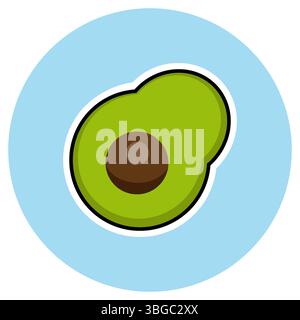 Minimalist Vector Illustration of Ripe Avocado Half with Seed and Clean Blue Background – Modern Organic Food Design Stock Vector