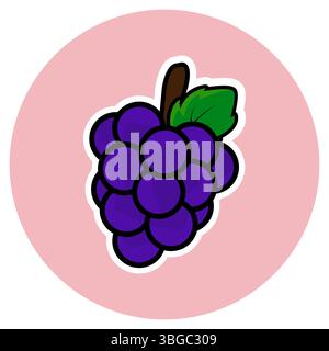 A fresh and juicy icon of a bunch of purple grapes with stem and leaf, perfect for use in food, wine, and health designs. Stock Vector
